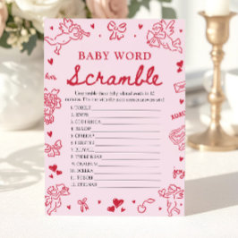 Pink Hand Drawn Valentine Baby Word Scramble Game Einladung