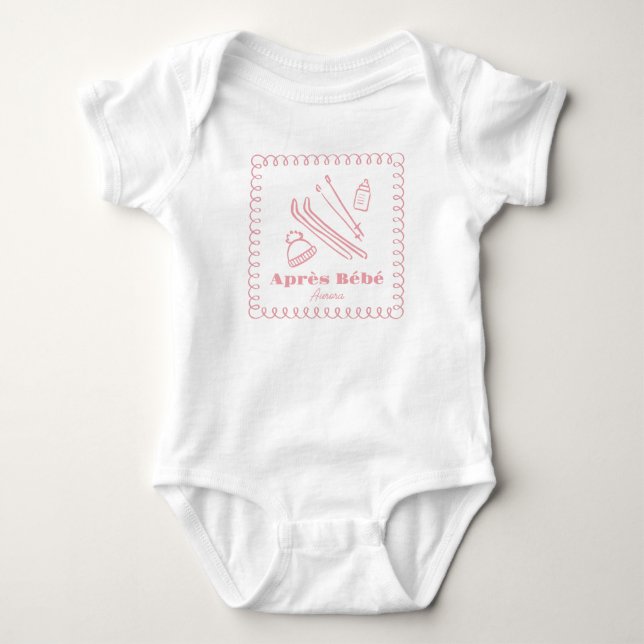 Pink Hand Gezeichnet Après Bébé Girl Winter Ski Baby Strampler (Vorderseite)