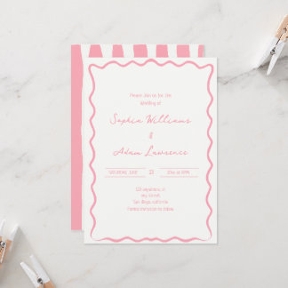 Pink Hand Written Pinstripes Whimsical Wedding Einladung
