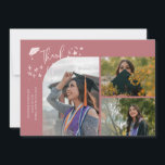 Pink Hand Written Thank You Multi Photo Ankündigung<br><div class="desc">Modern and whimsical graduation announcement photo card featuring 3 photos on the front and 1 on the back. The text says "Thank You" with twinkling stars. Add the graduate's name,  information,  and message to personalize this card. Pink.</div>