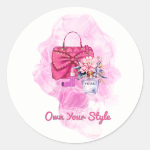 Pink Handbag Bläserfashion Illustration Runder Aufkleber