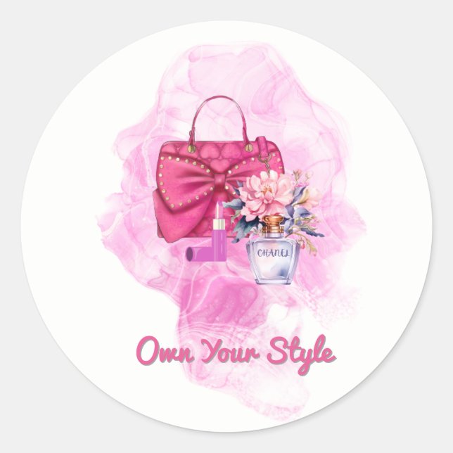 Pink Handbag Bläserfashion Illustration Runder Aufkleber (Vorderseite)