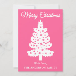 Pink handgeschriebene Script Weihnachtsbaum Feiertagskarte