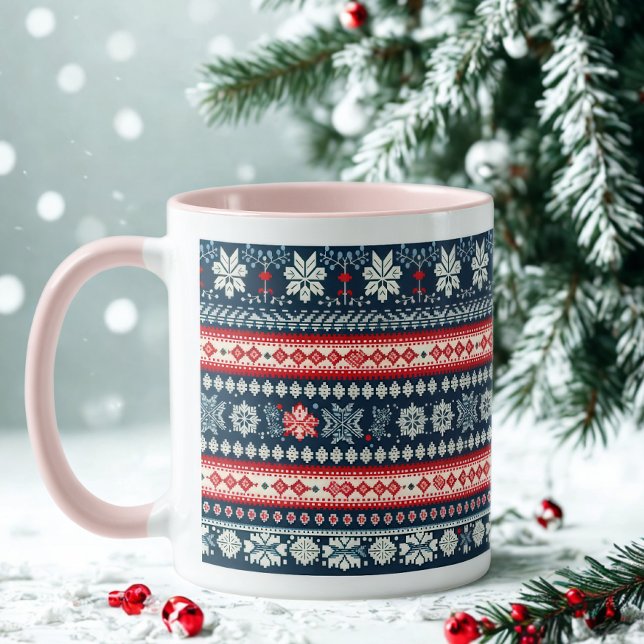 Pink Handle Ugly Christmas Sweater Snowflake Tasse (Von Creator hochgeladen)