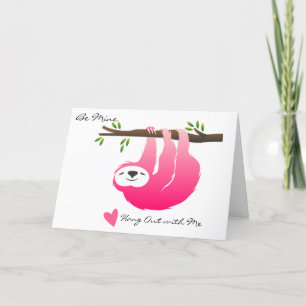 Pink Hanging Sloth Be Mine Carte Saint Valentin