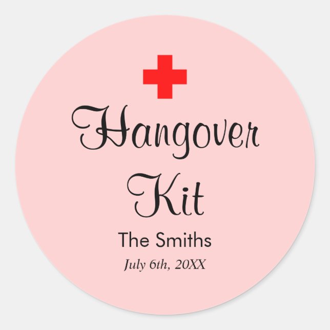Pink Hangover Kit Moderne Gastgeschenk Hochzeit Au Runder Aufkleber (Vorderseite)