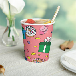 Pink Hanukkah Pattern Pappbecher