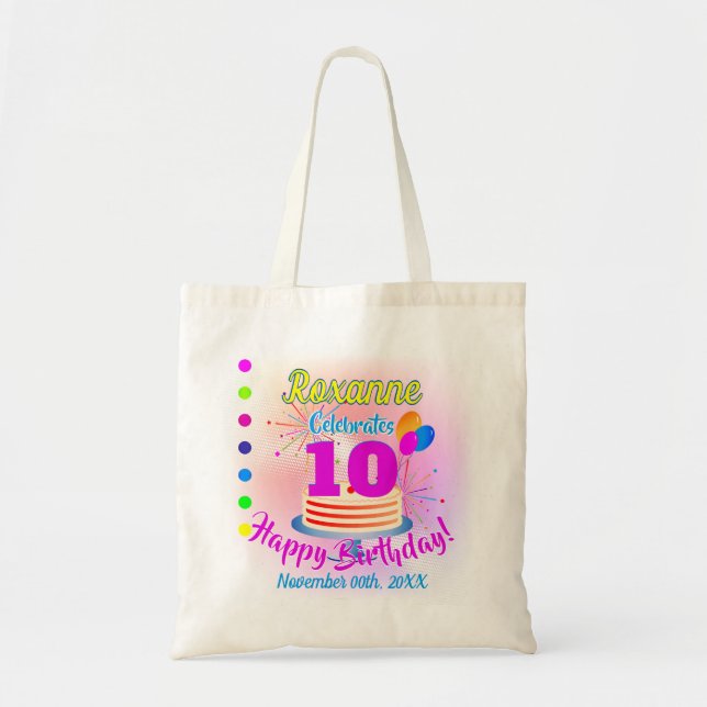 PINK Happy 10. Geburtstag | Bearbeitbar Tragetasche (Vorne)