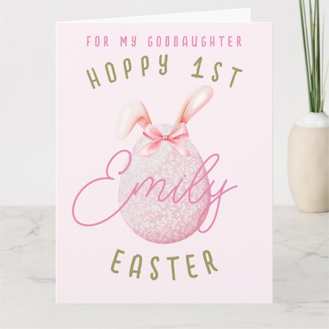 Pink Happy 1. Ostereier Godtochter Name Karte (Vorderseite)