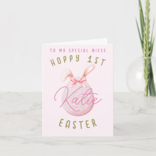 Pink Happy 1st Easter Egg Niece Nom Carte de voeux