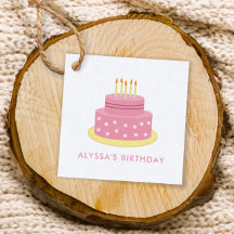 Pink Happy Birthday Cake Gift Tag, Mädchen Geburts
