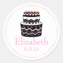 Pink Happy Birthday Cake Runder Aufkleber