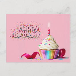 Pink Happy Birthday Cupcake Postcard Postkarte