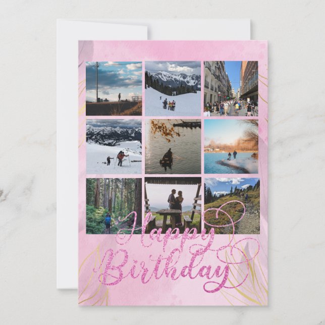 Pink Happy Birthday Custom Foto Flat Card (Vorderseite)