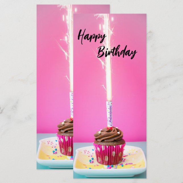 Pink Happy Birthday Flat Card – Cake&Candle Theme (Vorne/Hinten)