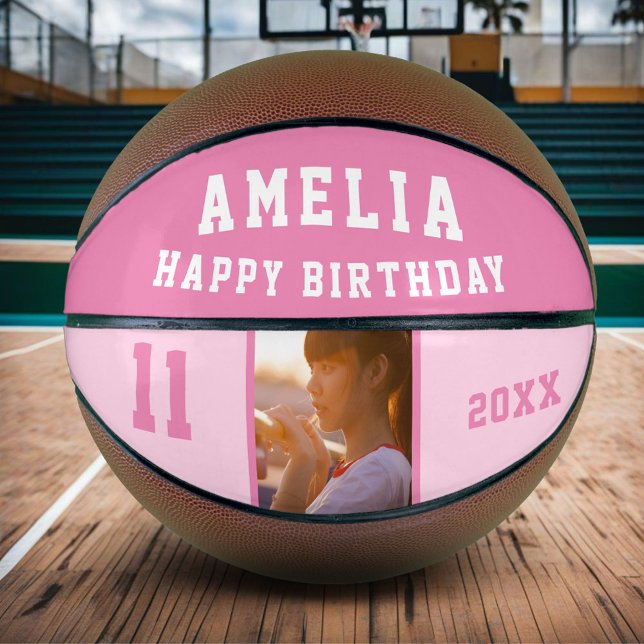Pink Happy Birthday Girl Foto Basketball (Von Creator hochgeladen)
