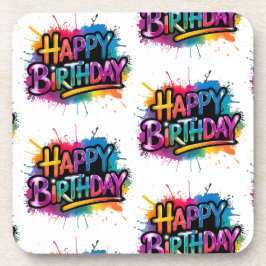 Pink Happy Birthday Graffiti Plastic Coaster Getränkeuntersetzer