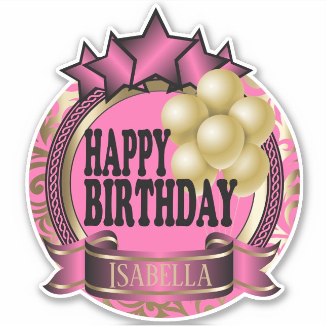 Pink Happy BIrthday - Name hinzufügen - Kiss-Cut Aufkleber (Vorderseite)