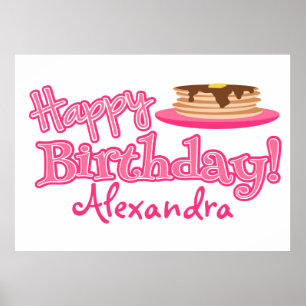 Pink Happy Birthday Pancakes Poster