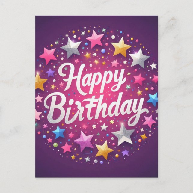 Pink Happy Birthday Postcard Postkarte (Vorderseite)