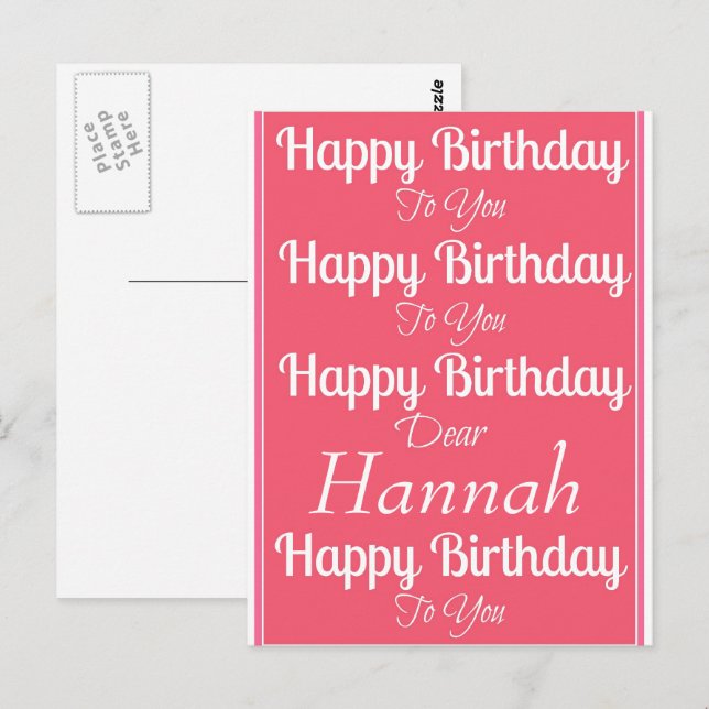 Pink Happy Birthday Song Postcard Postkarte (Vorne/Hinten)