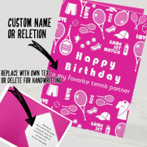 Pink 💗 Happy Birthday 🎾 Tennis Card