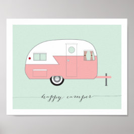 Pink Happy Camper Art Print 8 x 10 Poster