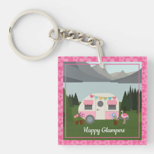 Pink Happy Glamper Campers Porte - clé acrylique