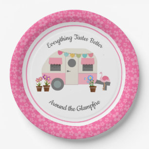 Pink Happy Glamper Party Papierplatte Pappteller