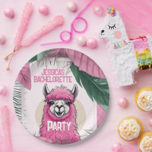 Pink Happy Lama Bachelorette Pappteller