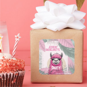 Pink Happy Lama Bachelorette Quadratischer Aufkleber