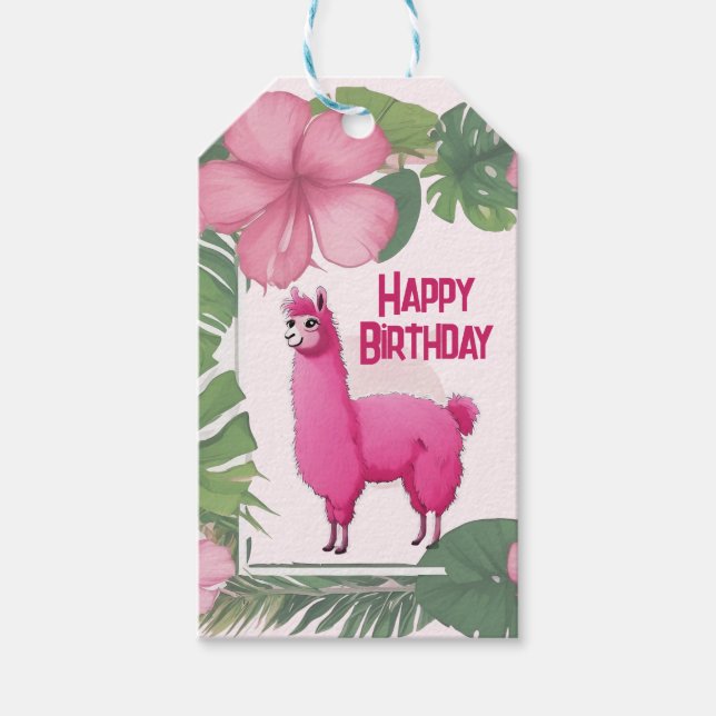 Pink Happy Lama lächeln Geschenkanhänger (Vorderseite)