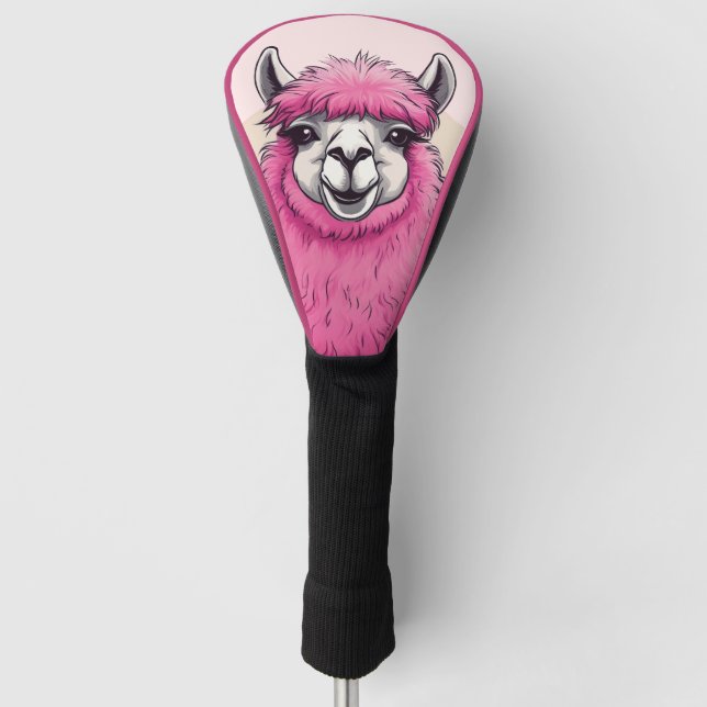 Pink Happy Lama lächeln Golf Headcover (Vorderseite)