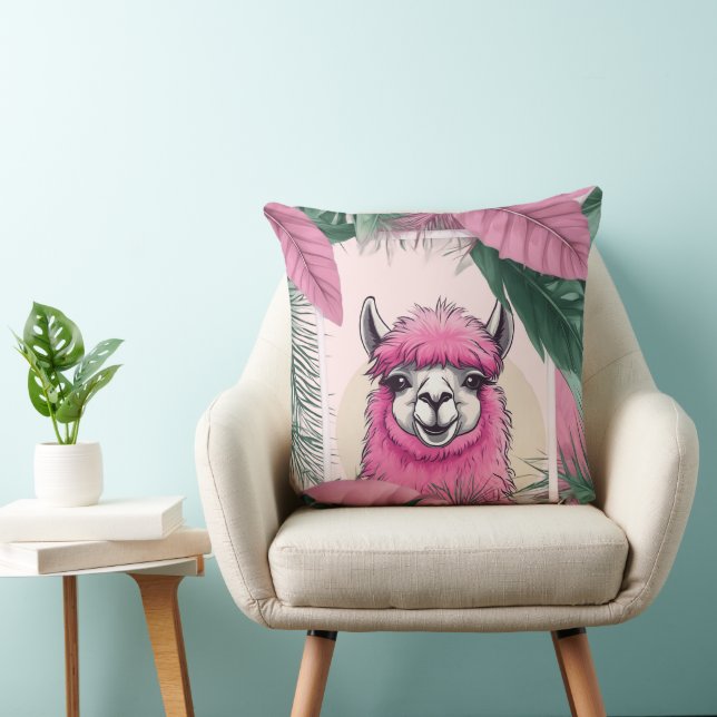 Pink Happy Lama lächeln Kissen (Stuhl )