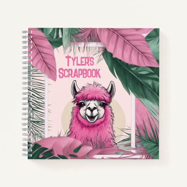 Pink Happy Lama lächeln Notizbuch (Vorderseite)