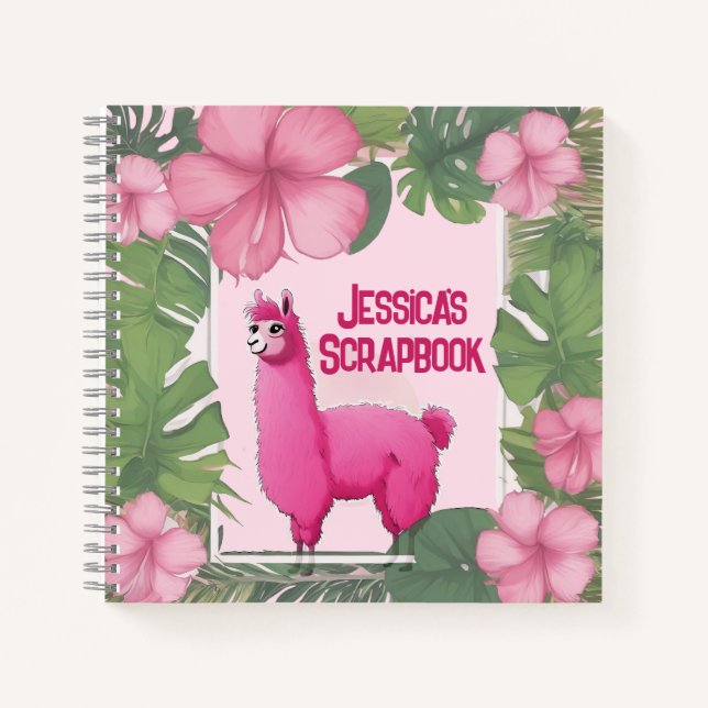Pink Happy Lama lächeln Notizbuch (Vorderseite)