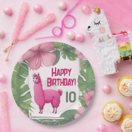 Pink Happy Lama lächeln Pappteller