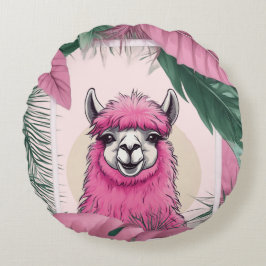 Pink Happy Lama lächeln Rundes Kissen