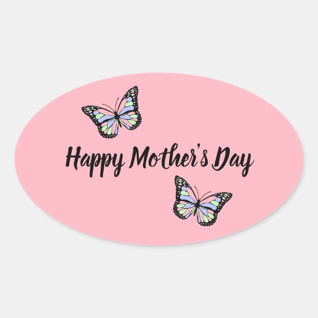 Pink Happy Mother's Day Butterfly Ovaler Aufkleber (Vorderseite)
