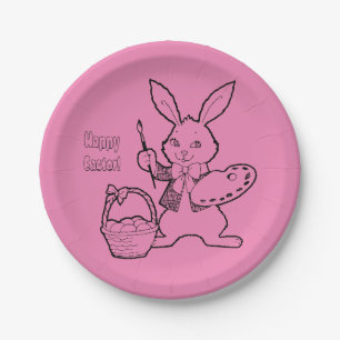 Pink Happy Oaster Bunny Painting Eggs Paper Teller