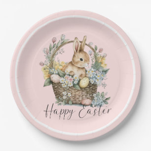 Pink Happy Oaster Bunny Pappteller
