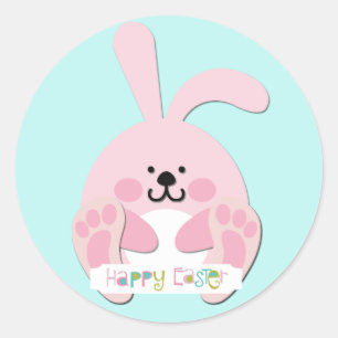 Pink Happy Oaster Bunny Runder Aufkleber