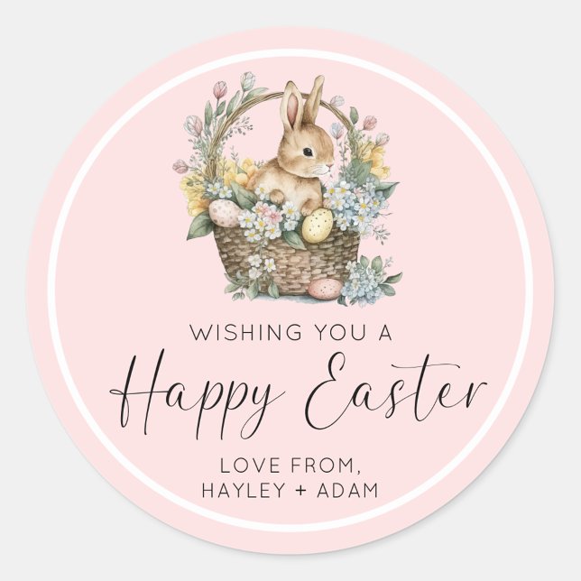 Pink Happy Oaster Bunny Runder Aufkleber (Easter Bunny Sticker)