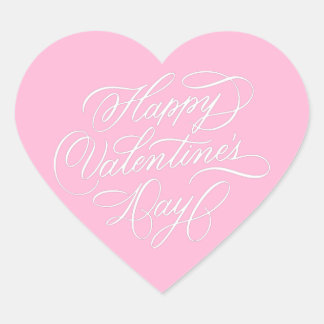 Pink Happy Valentines Day Calligraphy Herz-Aufkleber
