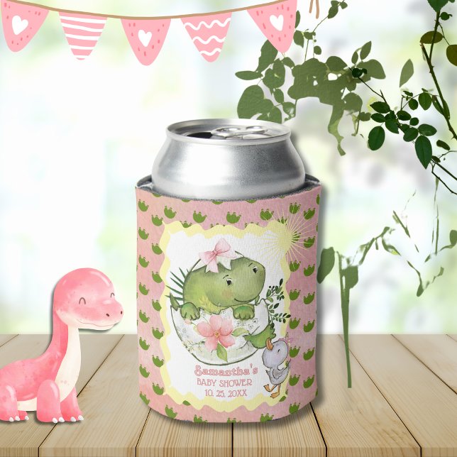 Pink Hatching Dino Baby Shower Can Cooler  Dosenkühler (Pink Hatching Dino Baby Shower Can Cooler )