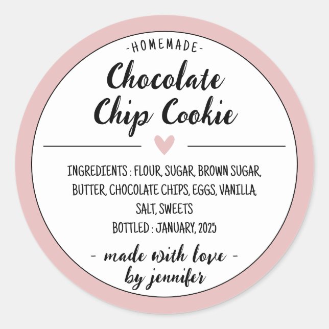Pink, hausgemachte Schokolade Chip Cookie Runder Aufkleber (Vorderseite)
