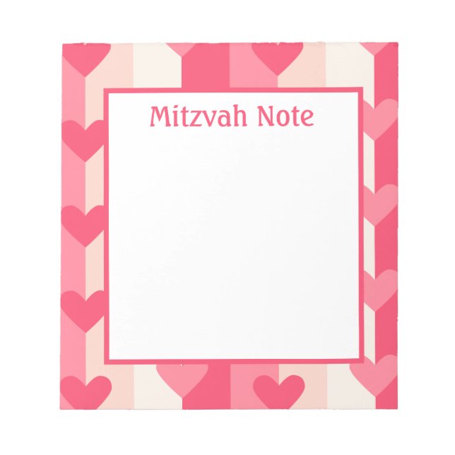 Pink Hearls Girls Mitzvah Notes Notepad Notizblock (Vorderseite)