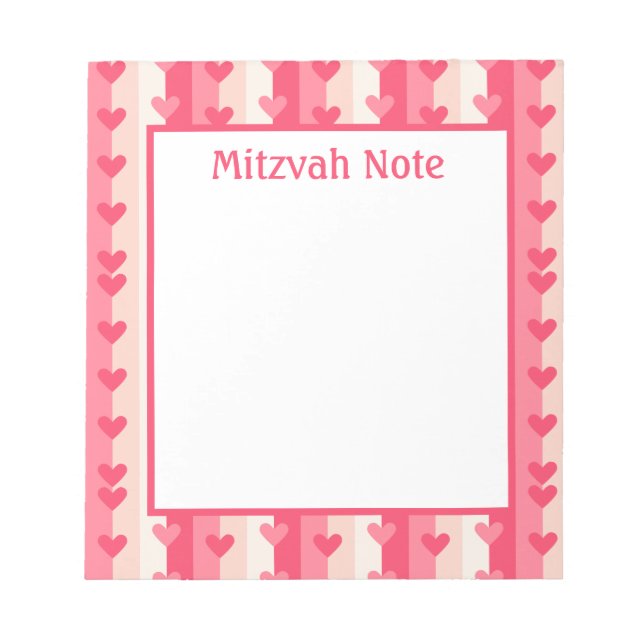 Pink Hearls Girls Mitzvah Notes Notepad Notizblock (Vorderseite)