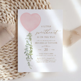 Pink Heart Balloon Eucalyptus Baby Dusche Einladung