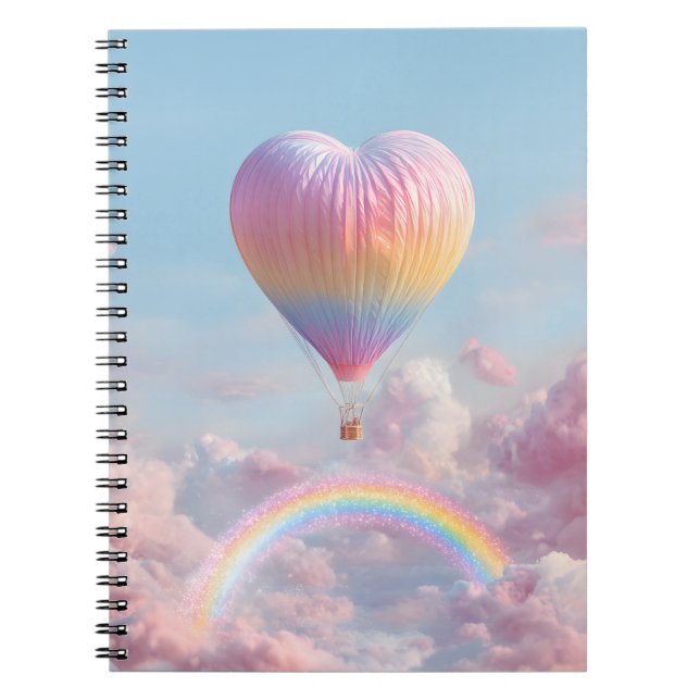 Pink Heart Balloon Rainbow Sky Notebook Notizblock (Vorderseite)